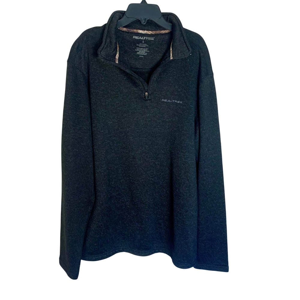 Realtree Mens‎ L Knit Quarter Zip Pullover Black Gray Heather Camo